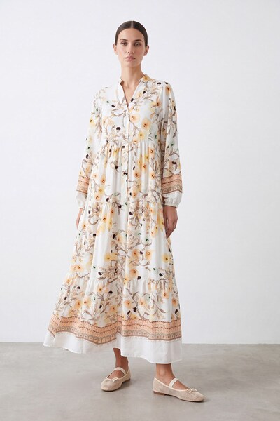 Soul Çiçek Desenli Bohem Maxi Elbise -32531ELB Bej