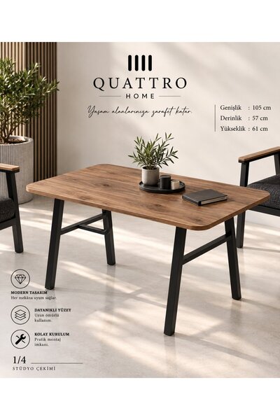 QUATTRO HOME Modern Ahşap Desenli Bahçe Masası ve Metal Ayaklı Dış Mekan Masası