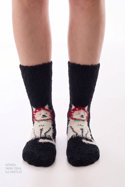 Penti Gri Happy Cat Kedi Desenli Soket Çorap
