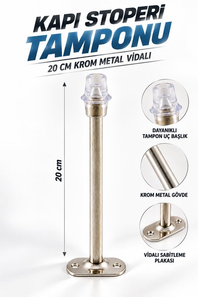 NZB Kapı Stoperi Tamponu 20 Cm Krom Metal Vidalı Kapı Stopu Silikonlu