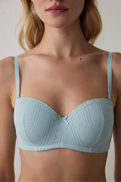 Penti Mint Green Lotus Strapless Pointel Cotton Underwire Bra