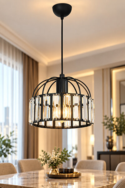 VENON AYDINLATMA TİTANİA TEKLİ SİYAH KRİSTAL TABUT TAŞLI AVİZE Kristal Taşlı ...