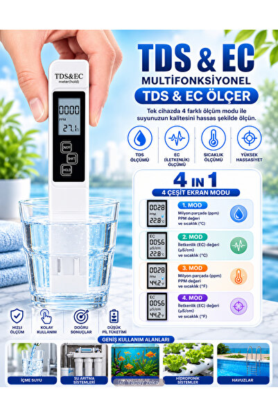 Folveit Multifonksiyonel Tds Iletkenlik Ölçer Ec Metre