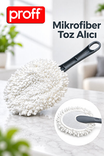 Proff Yıkanabilir Mikrofiber Toz Alıcı Saplı Bez - Mobilya, Araç İçi Pratik T...