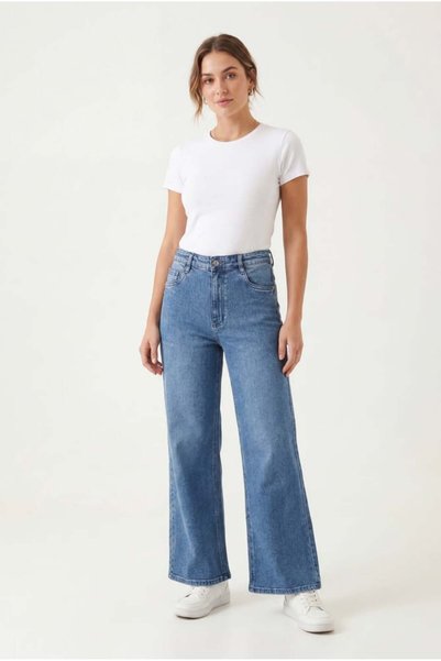 Unbraded Women's high rise wide leg jeans - denim stretch - 32