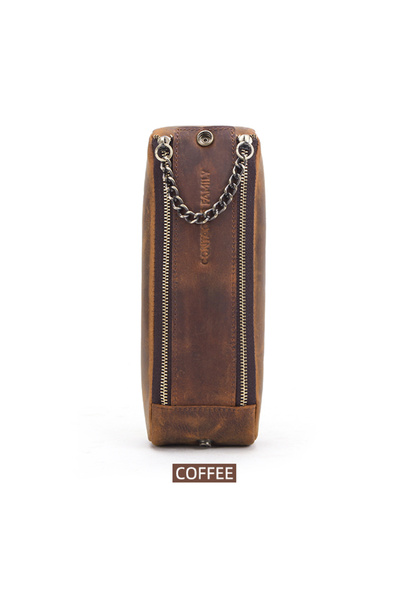 Choice coffee CONTACT'S FAMILY Leather Zipper Pen Pencil Case Bag Handmade Vi...
