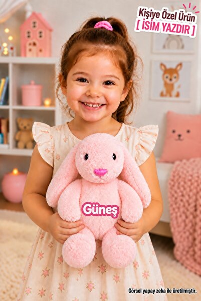 Pandamkee Kişiye Özel İsim Baskılı Uyku Arkadaşım Tavşan 35 cm Peluş Tavşan