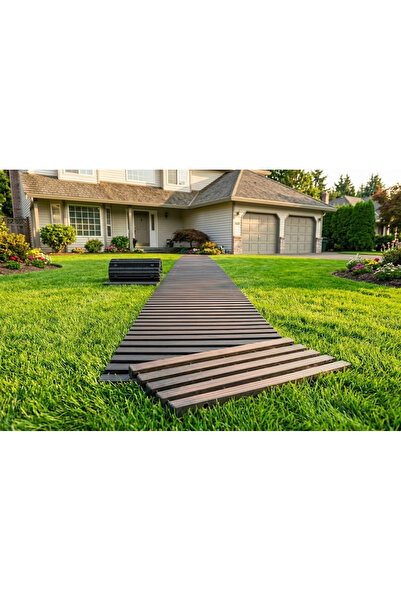 SGTT Set de 16 piese pardoseală de grădină, dale din plastic, 30 x 8,5 cm, lungime totală 140 cm, conectare modulară, max. 200 kg, culoare maro