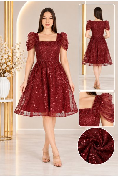 Bordo Gece Elbisesi