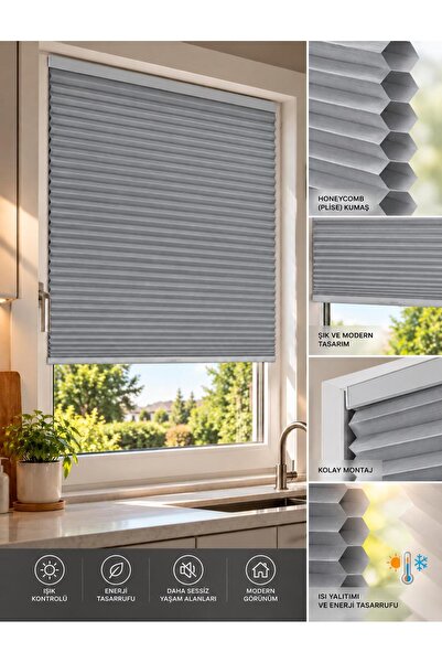 PLISED HOME %100 KARARTMA GRİHONEYCOMB CAM BALKON PLİSE PERDE (isteğe bağlı k...