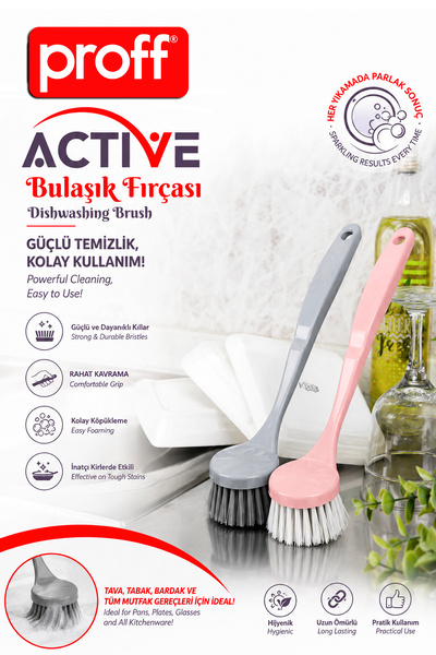 Proff Active Bulaşık Fırçası Uzun Saplı Tencere ve Tava Temizleme Fırçası 24 cm