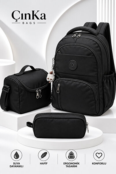 Çınka Bags Suya Dayanıklı Kumaş Folyo Beslenmelikli ve Kalemlikli Sırt İlkoku...