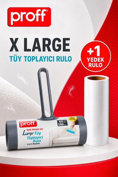 Proff X Large Wide Surface Lint Roller + 1 Spare Roller Set (60 Sheets)