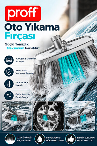 Proff Çizmeyen Yumuşak Kıllı Oto Yıkama Fırçası Başlığı Tüm Saplara Uyumlu Ar...