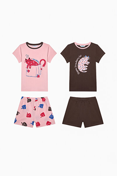 Penti Girl's Meowberry Cotton Multi-Colored 2-Piece Pajama Set