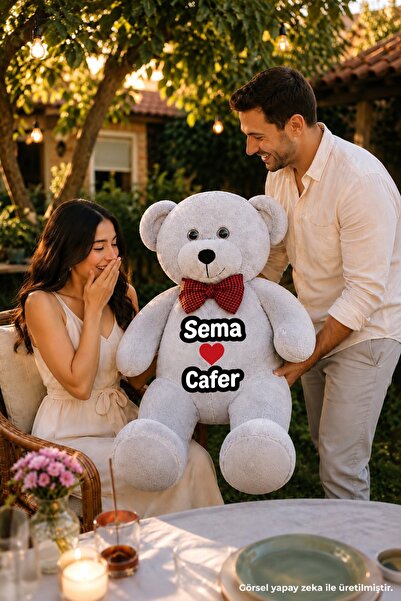 Pandamkee Kişiye Özel İsim Baskılı 120 Papyonlu 100 cm Büyük Ayıcık