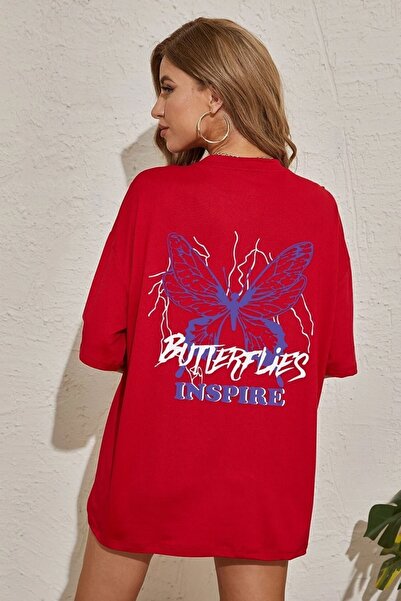 uyguntarz Unisex Butterfly & Letter Graphic Design Tshirt