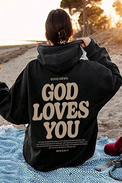 uyguntarz سويت شيرت كبير الحجم مطبوع عليه Good Loves You