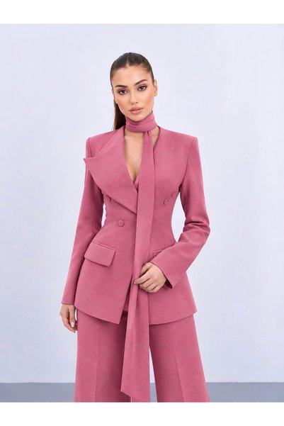 ossons Set jachetă premium cu guler halter și două rânduri de nasturi, culoare Dusty Rose