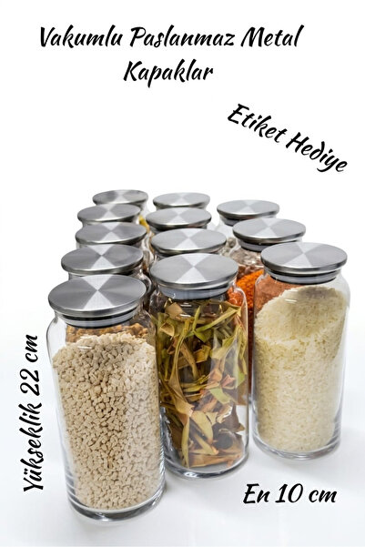 ÖZ HOME 12 Adet 1300 Ml. Vakumlu Metal kapaklı Cam Kavanoz Bakliyatlık Erzak ...
