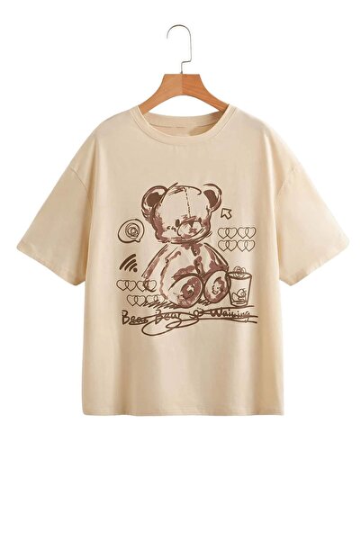 uyguntarz Children's Teddy Bear Printed Cotton T-shirt