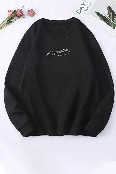 uyguntarz Unisex mikina K.atatürk Signature Printed Crew Neck