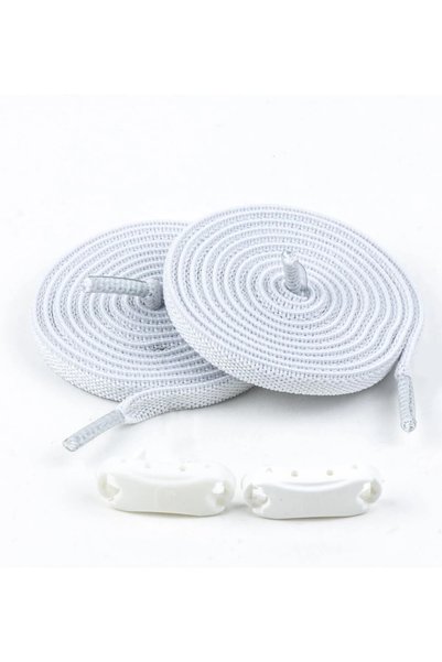 AiryFooT Set of 3 Flat Elastic Smart Laces 100 cm – Snap On, Metal Clip, Screw-On – White