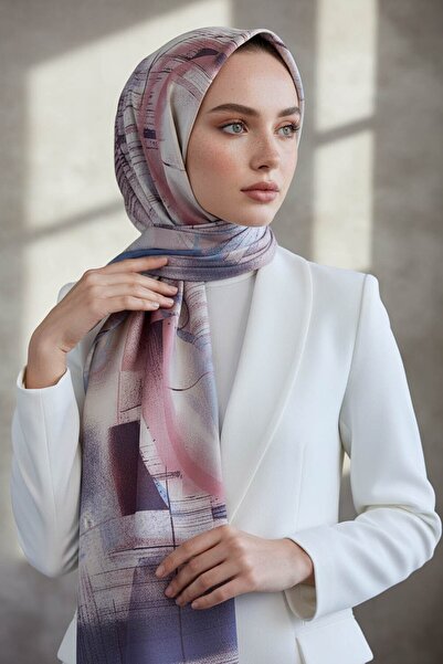 Vissona KREP GEOMETRİK DESENLİ BEBE MAVİSİ RENKLİ 75X195 KIRIŞMAZ ŞAL