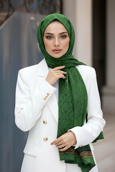 Vissona KREP GOLD DETAYLI BAROK DESENLİ ZÜMRÜT YEŞİLİ RENKLİ 75X195 KIRIŞMAZ ŞAL