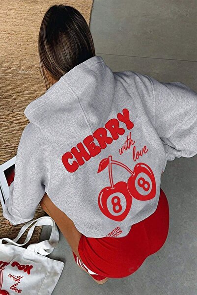 uyguntarz Cherry Printed Oversize Sweatshirt