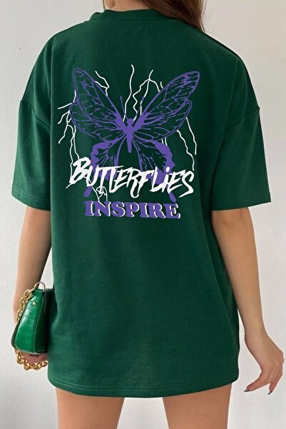 uyguntarz Unisex Butterfly & Letter Graphic Design T-shirt