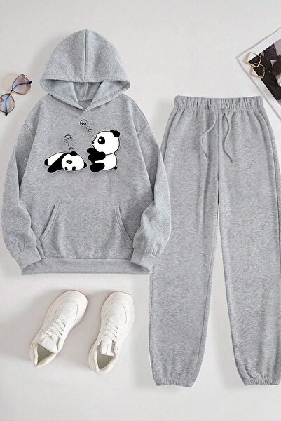 uyguntarz Unisex Uykucu Panda Baskılı Rahat Eşofman Takımı