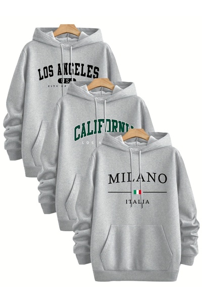 uyguntarz Multi-Colored Printed Hooded Sweatshirt 3-Pack Deal