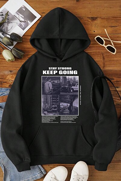 uyguntarz سويت شيرت كبير الحجم مطبوع عليه Keep Going