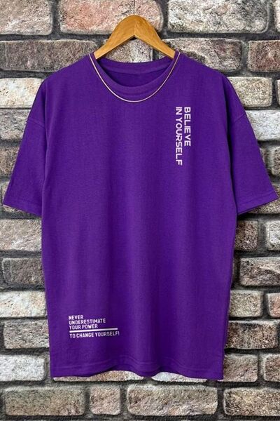uyguntarz Men's Belive in Yourself Printed Oversize T-shirt
