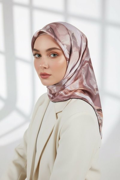 VİOLLA Twill Batik Desenli Bej Renkli 90x90 Eşarp (İpek İçermez) Kenar Dikiş ...