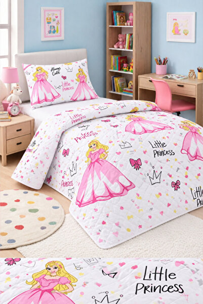 Mislina Home Kız Çocuk Genç Pike Yatak Örtüsü Takımı Prenses Desen Kapitone P...