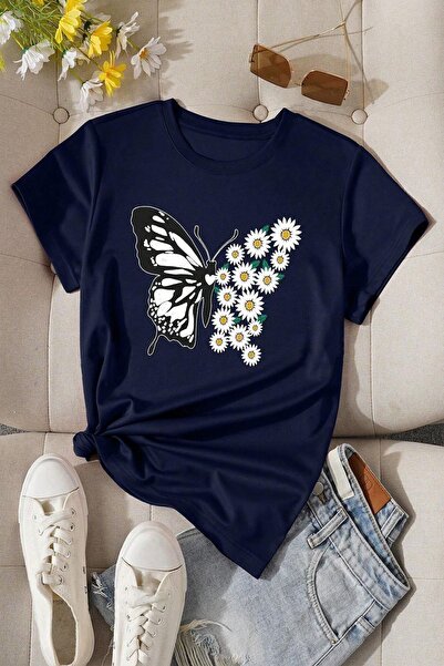 uyguntarz Cotton Daisy Butterfly Design Tshirt