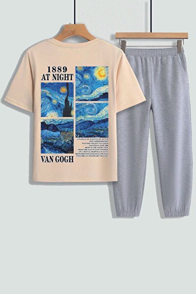 uyguntarz Children's Van Gogh Picture Printed Bottom - Top Tracksuit Set