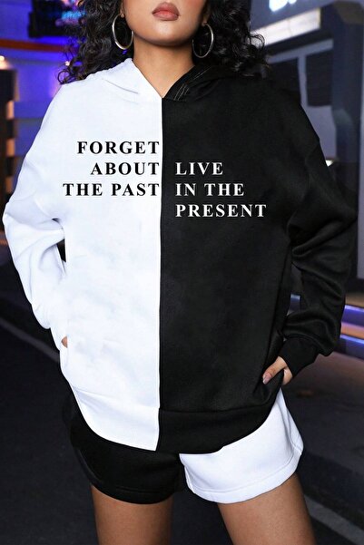 uyguntarz Black White Color Printed Oversize Sweatshirt