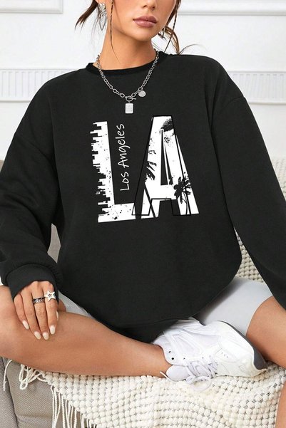 uyguntarz Unisex φούτερ με στάμπα Los Angles Crew Neck
