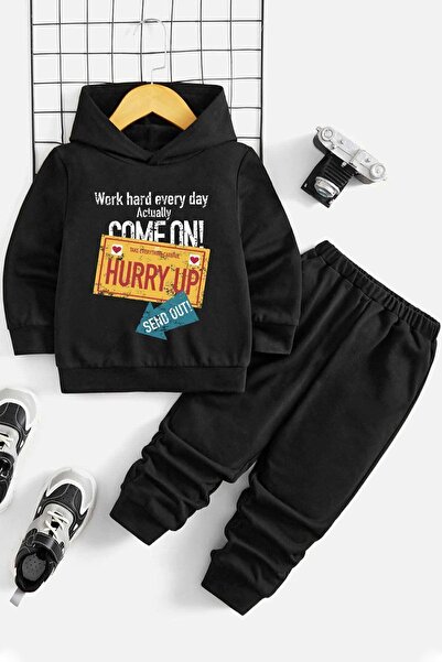 uyguntarz Children's Hurry Up Printed Tracksuit Set