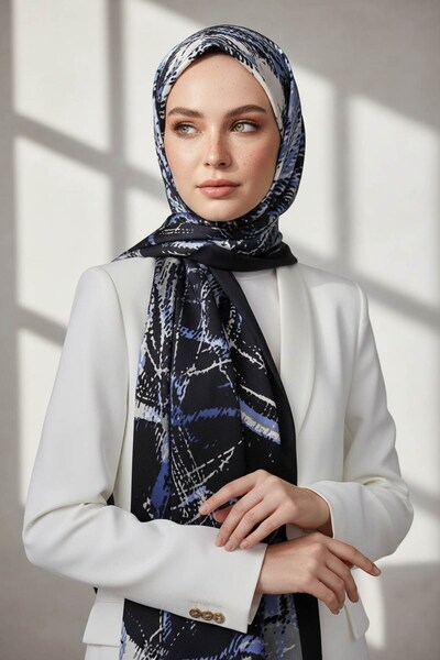 Vissona KREP DEGRADELİ ÇİZGİ DESENLİ İNDİGO RENKLİ 75X195 KIRIŞMAZ ŞAL