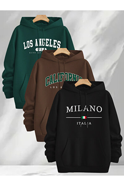 uyguntarz Çok Renkli Baskılı kapuşonlu Sweatshirt 3'lü Fırsat Paketi