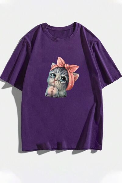 uyguntarz Unisex Sevimli Kedi Tasarım T-shirt