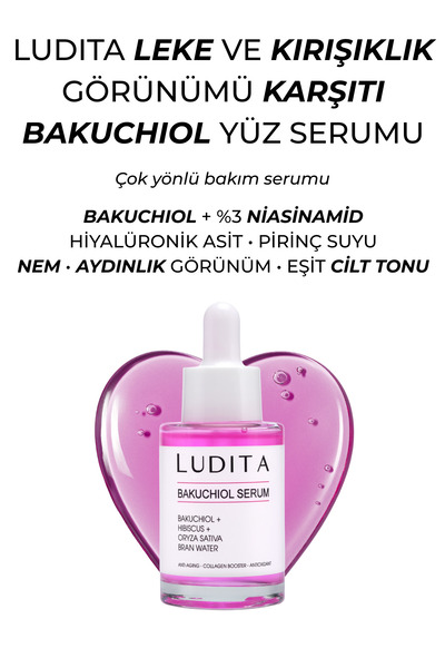 LUDITA Leke ve Kırışıklık Görünümü Karşıtı Yüz Serumu – Bakuchiol, %3 Niasinamid ve Hyalüronik Asit İçeren