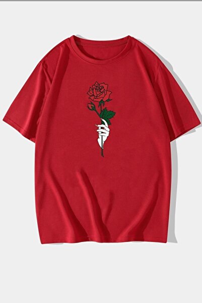 uyguntarz Unisex Rose Printed T-shirt