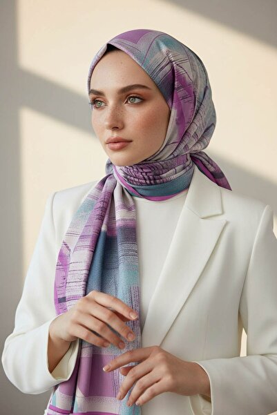 Vissona KREP GEOMETRİK DESENLİ PEMBE RENKLİ 75X195 KIRIŞMAZ ŞAL