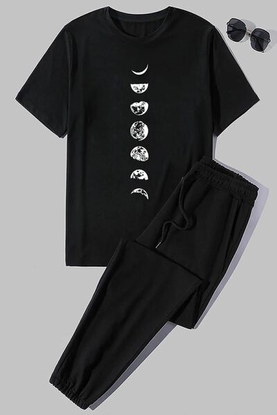 uyguntarz Σετ φόρμας 2 τεμαχίων Unisex Moon Phases Printed