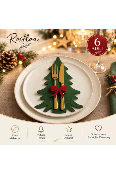 rosfloa rf 6 Pieces Decorative Pine Tree Felt Napkin Holder & Cutlery Holder ...